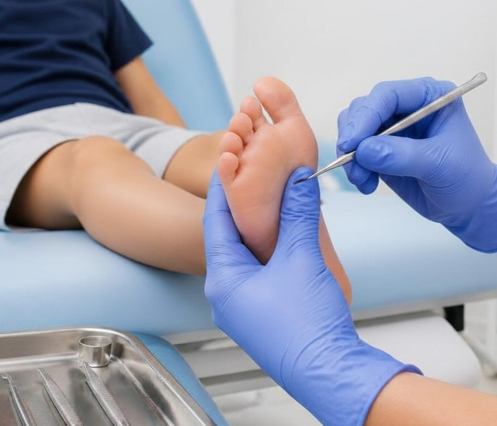 Pedicure infantil com cuidado especializado para os pés das crianças